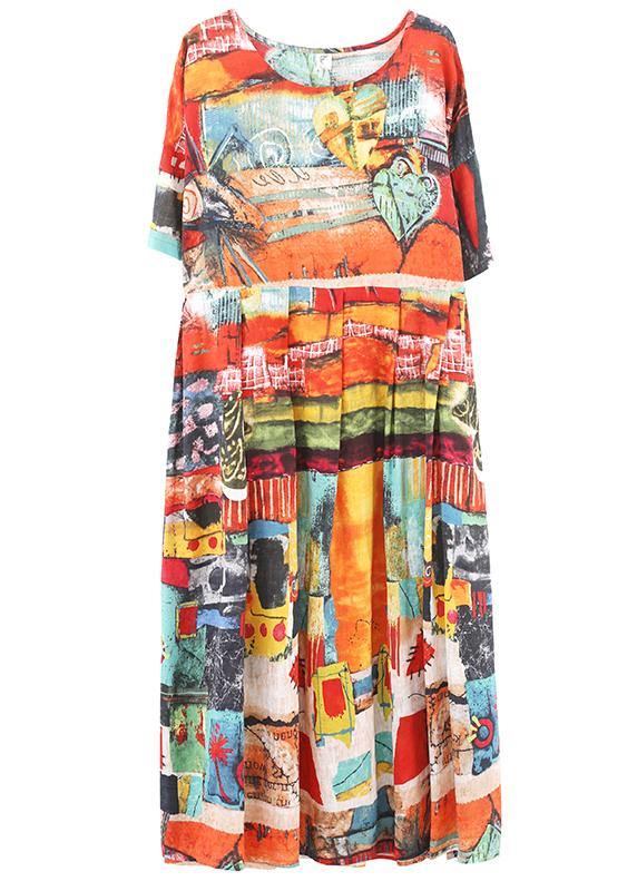 Unique Print O-neck Cotton Loose Summer Mid Dress