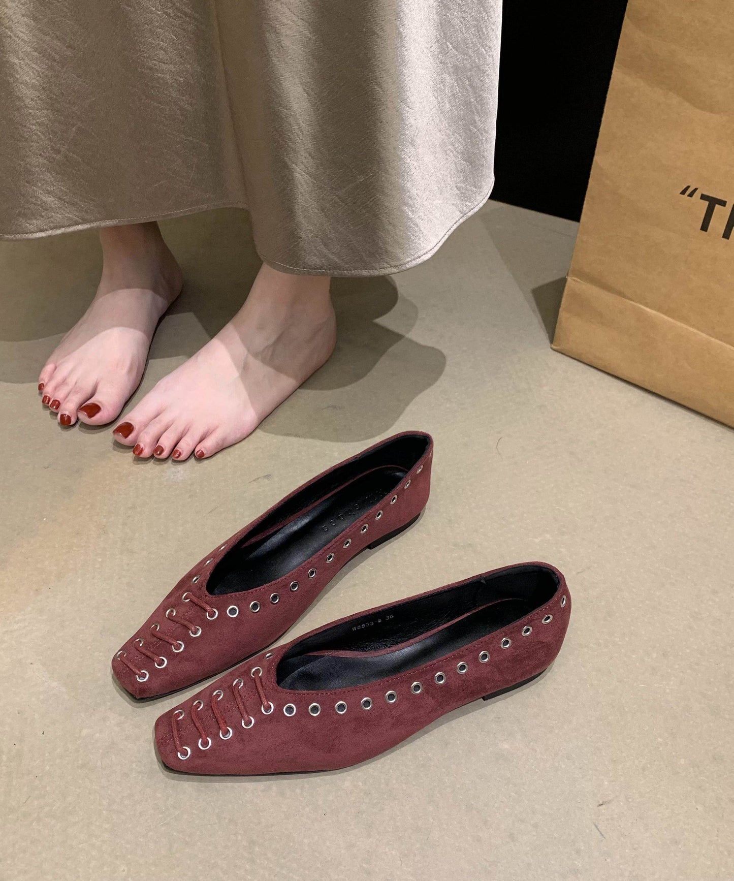 Unique Rivet Flat Shoes for Green Faux Leather