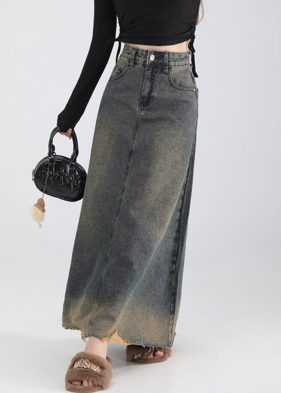 Blue Pockets High Waist Denim Skirt Summer