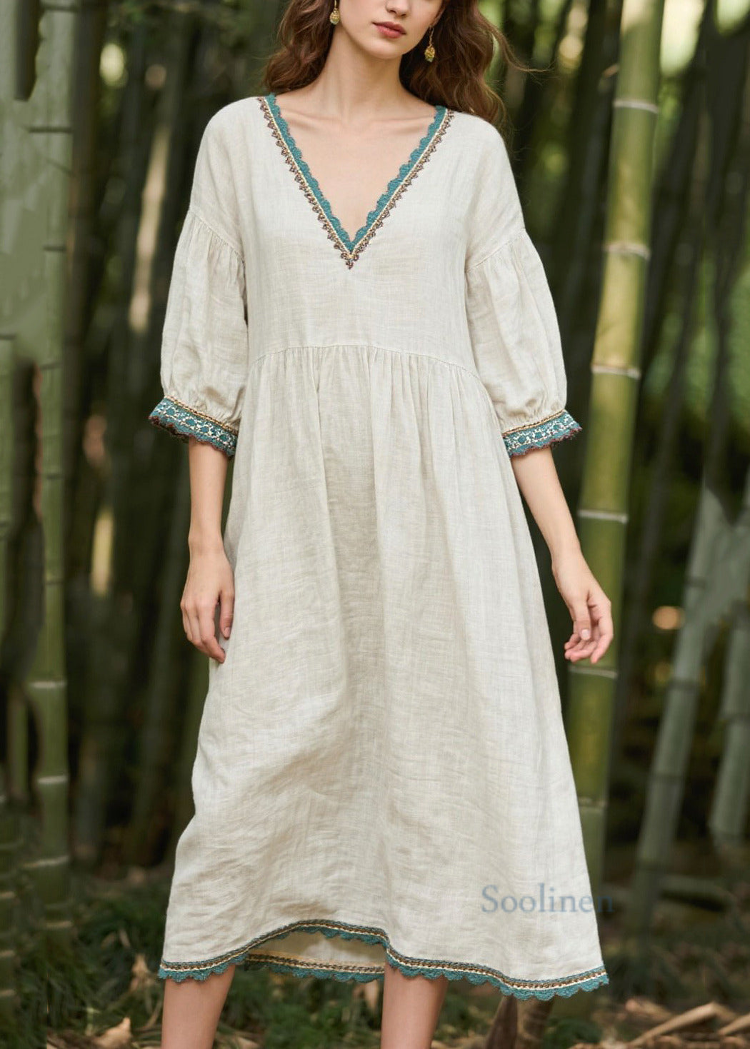White Oversized Patchwork Linen Maxi Dresses Summer