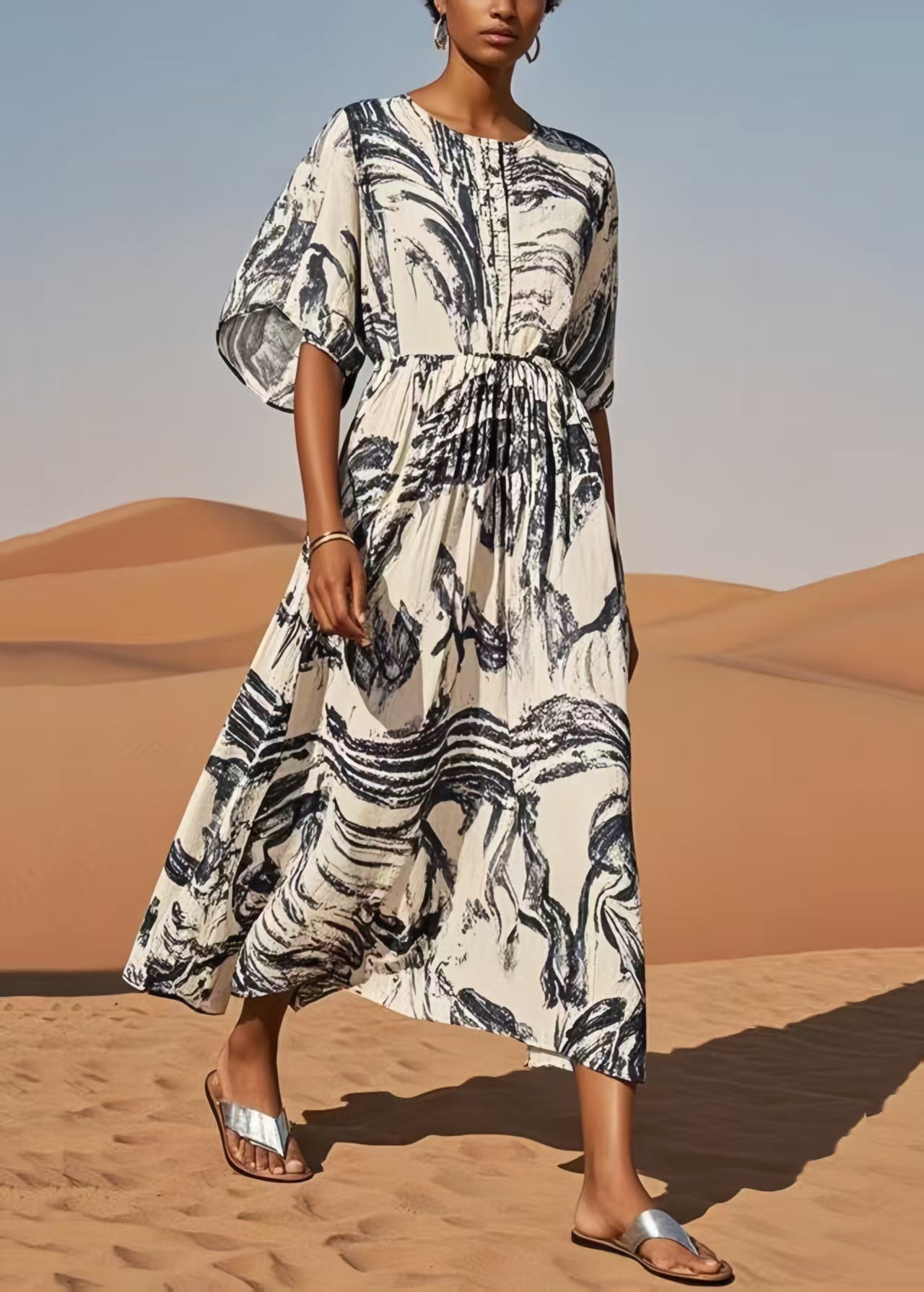 White Oversized Print Cotton Dress Summer