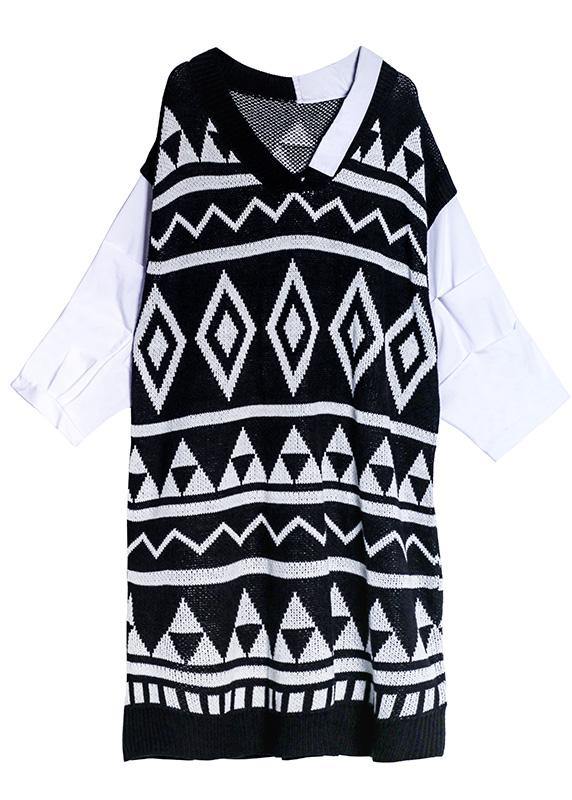 Black Geometric Sweater Wardrobes V Neck Diy Sweater Dress