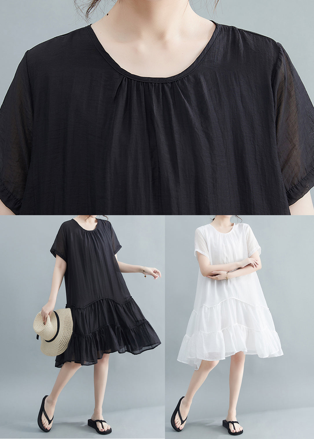 White Patchwork Cotton Long Dresses Exra Large Hem Summer