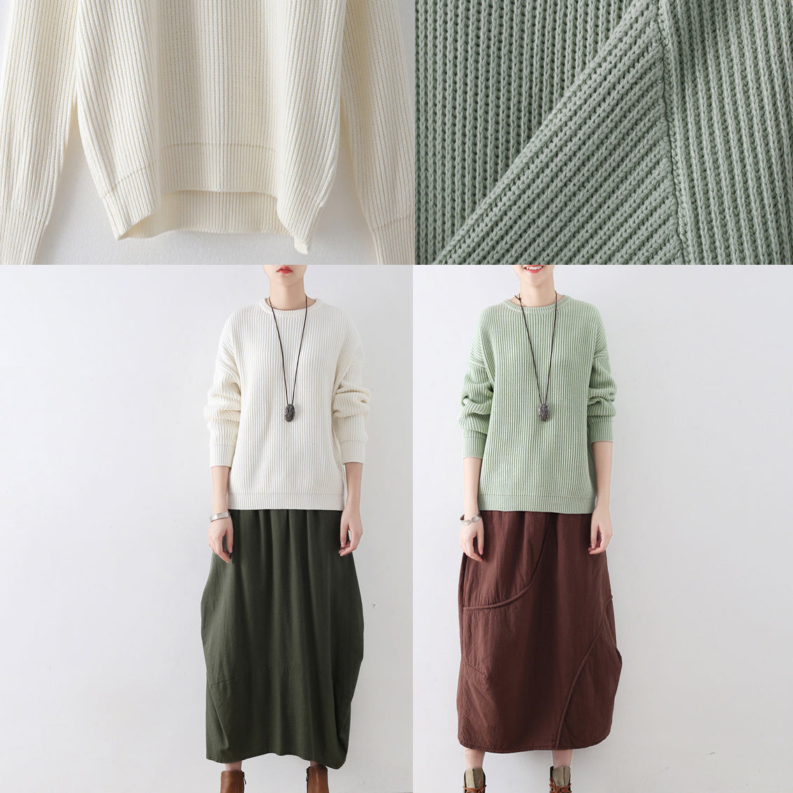White Cotton Sweaters Knit Tops Winter Short Sweaters