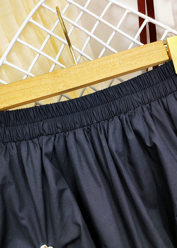 Black Elastic Waist Wrinkled Heart Decorated Cotton Skirts Summer