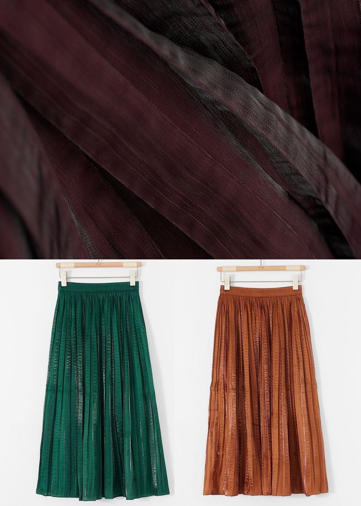 Caramel Wrinkled Patchwork Silk Skirts Summer