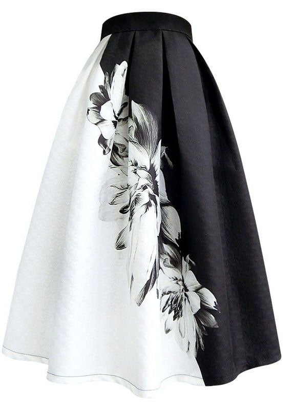 Colorblock Wrinkled Print Cotton Skirts Spring