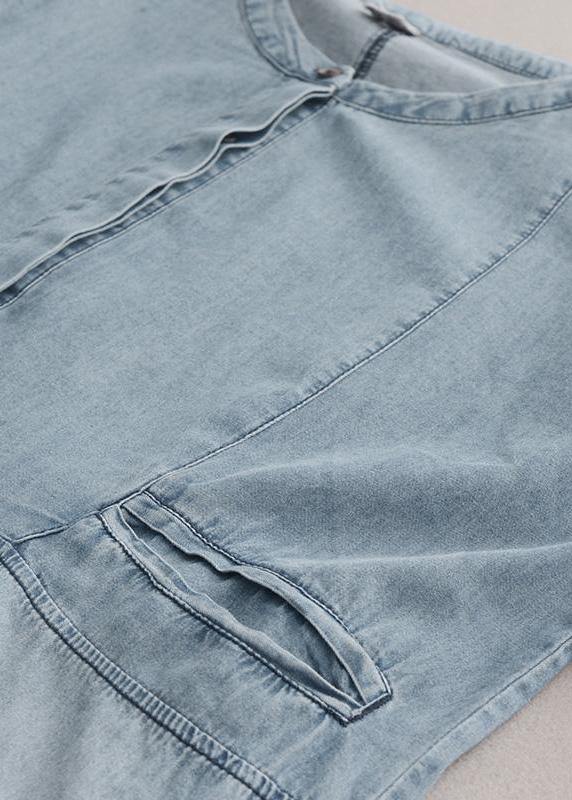 Cotton Wardrobes 18th Century Pure Color Loose Denim Midi Dress