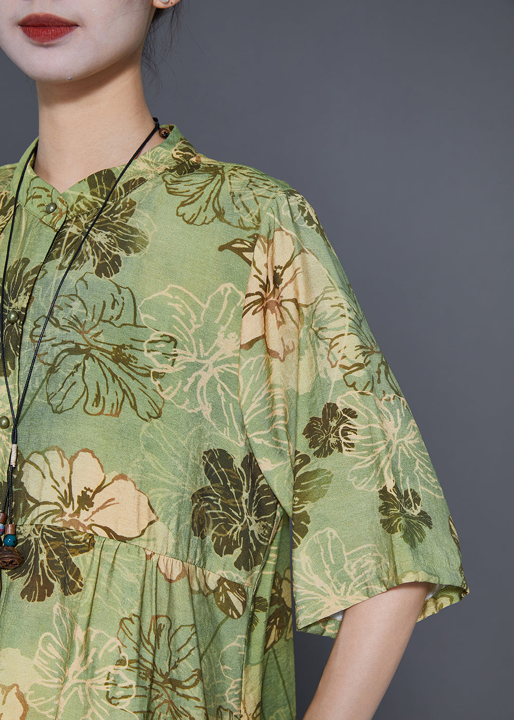 Green Print Low High Design Cotton Blouses Summer
