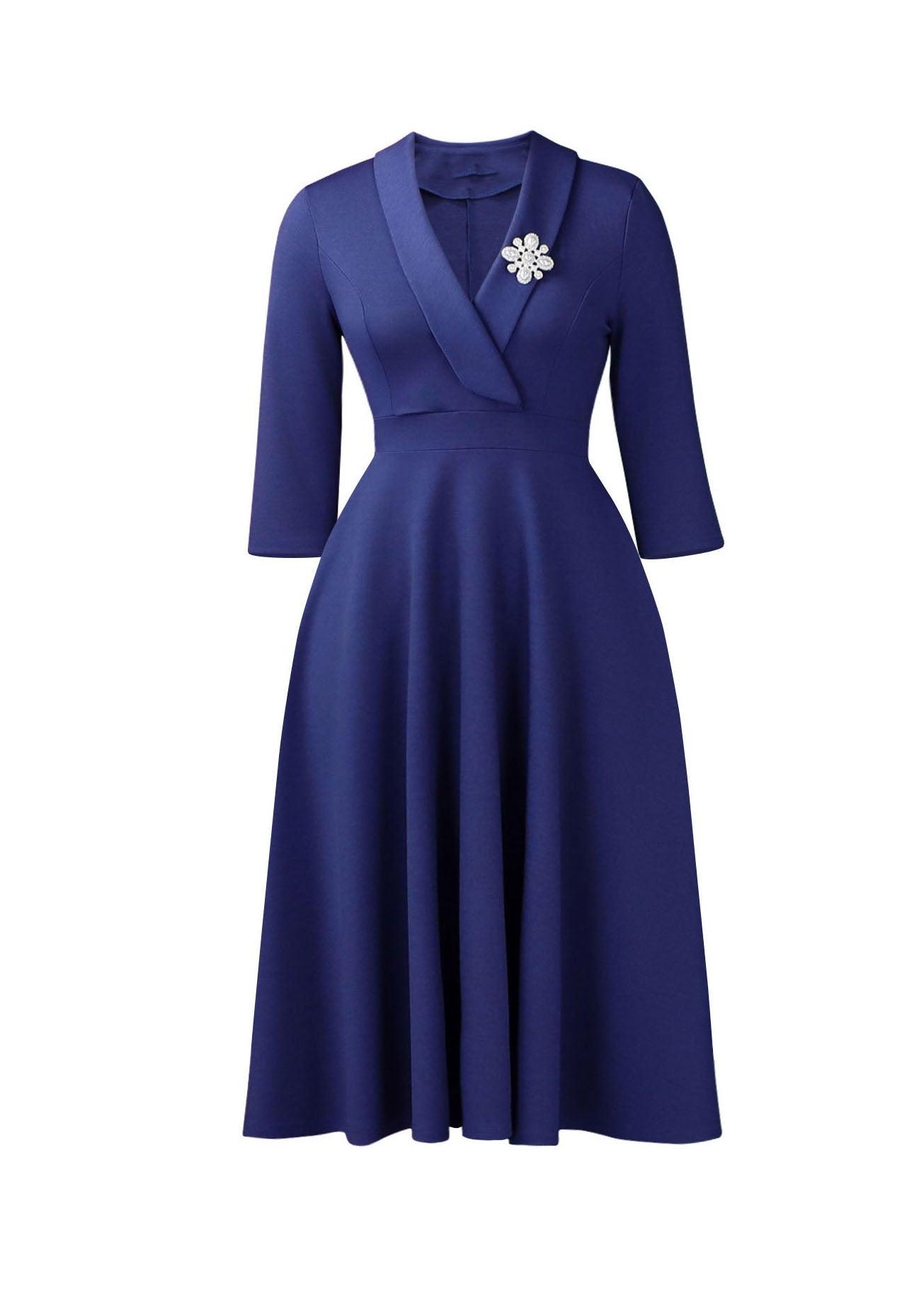 Grey Blue Peter Pan Collar Patchwork Polyester Dress Summer