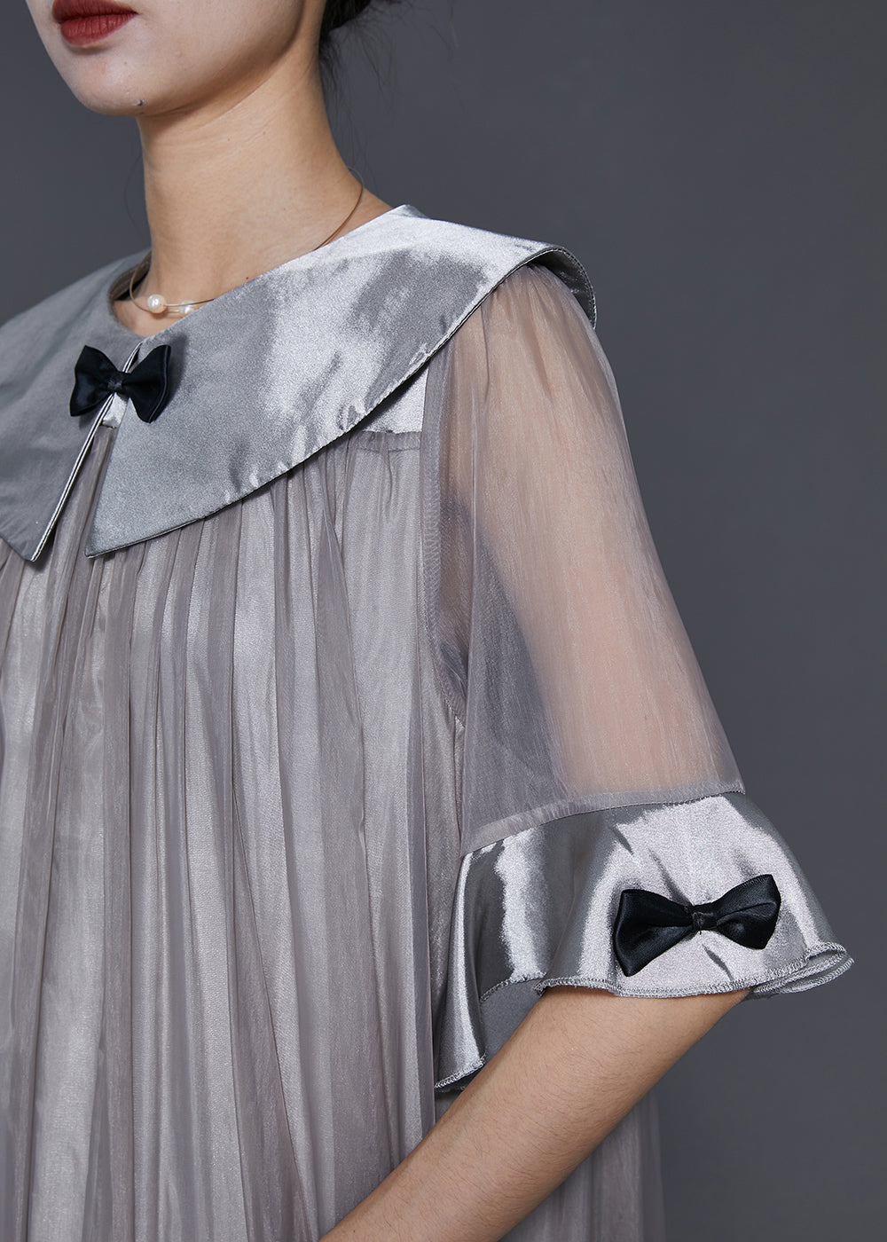 Grey Patchwork Bow Tulle Robe Dresses Summer