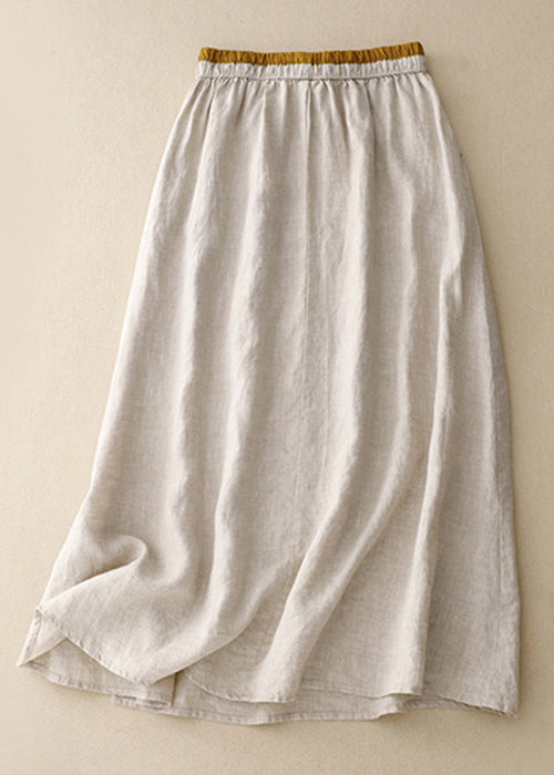 Linen Embroidered Elastic Waist Linen Skirts Summer