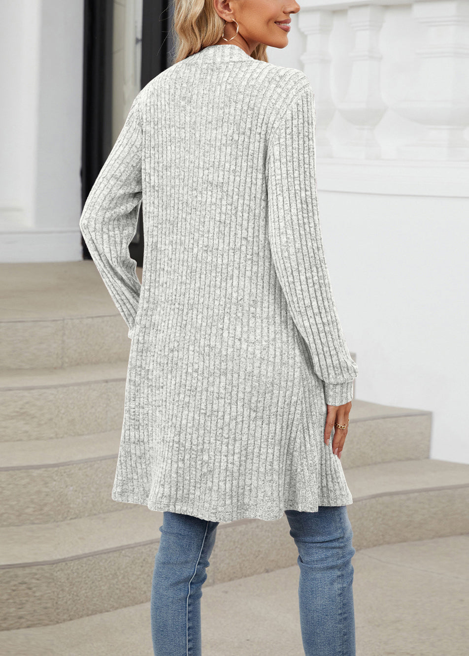 Loose Light Grey Pockets Knit Cardigan Fall