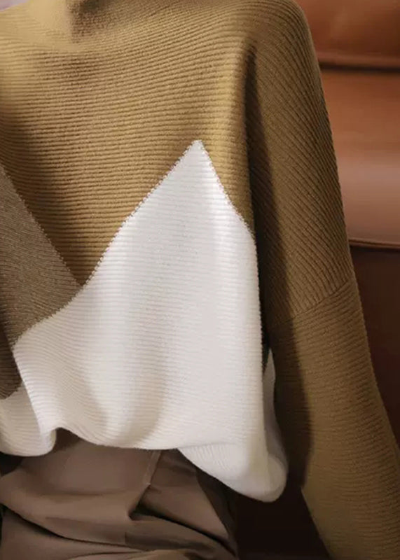 O-neck Patchwork Thick Woolen Knitted Sweaters Long Sleeve