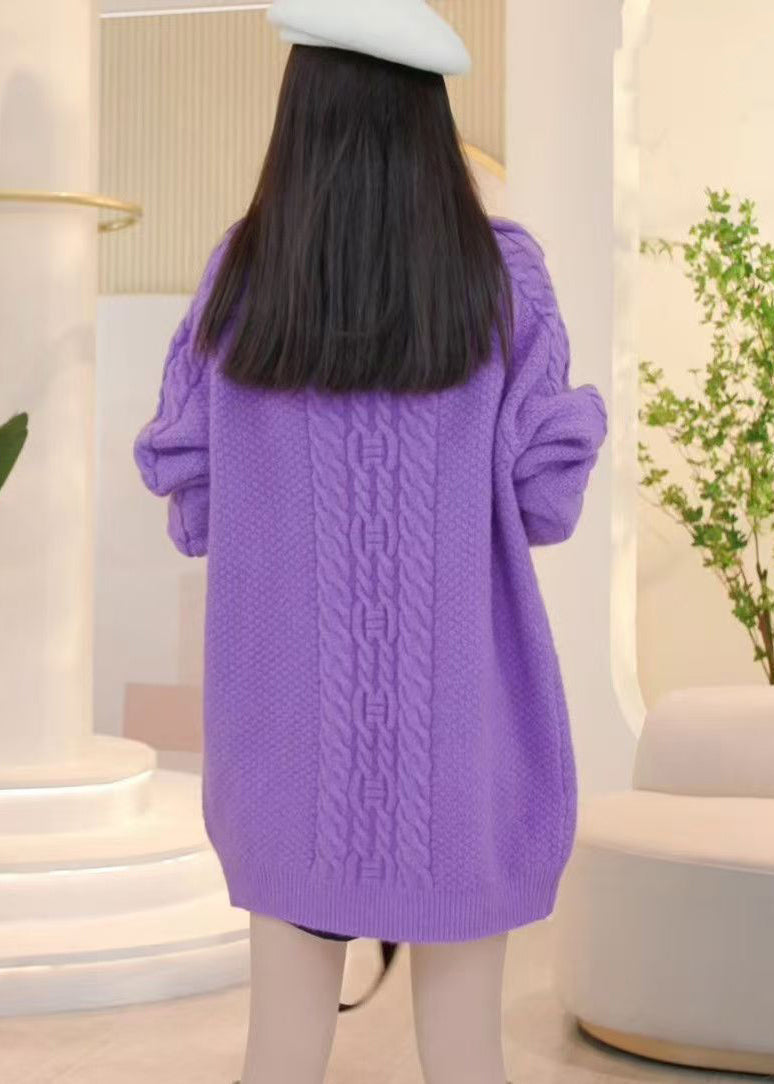 Purple Zip Up Cozy Knit Sweaters Winter