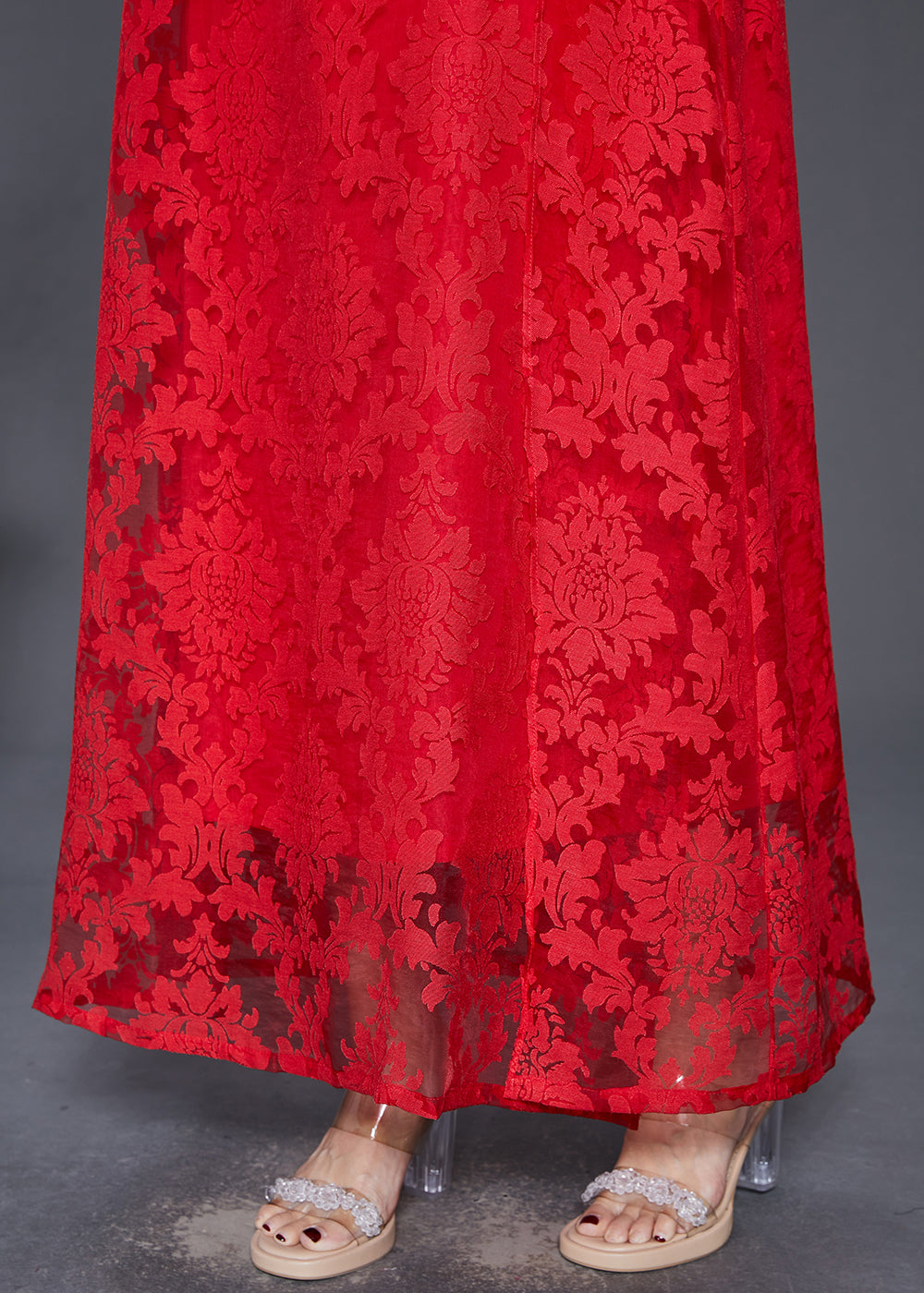 Red Oversized Side Open Lace a Line Dresses Sleeveless