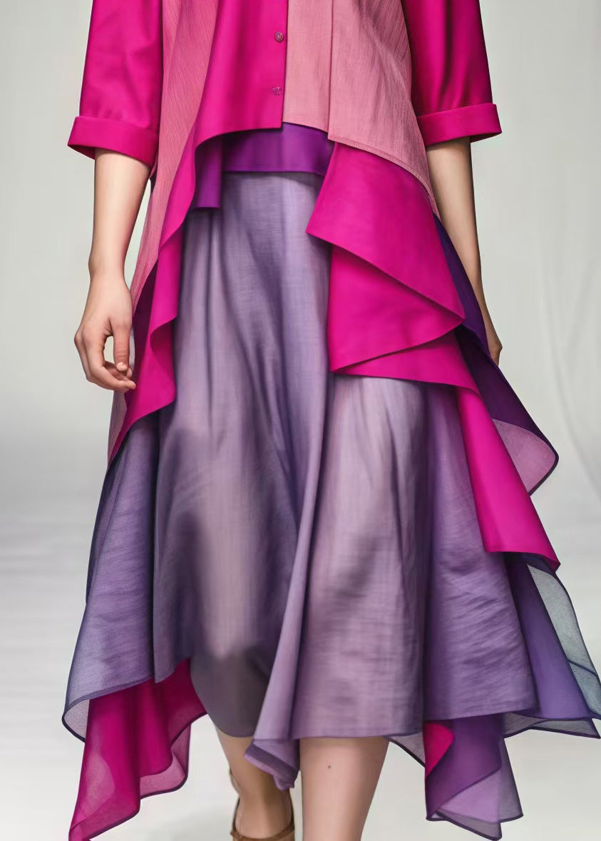 Rose V Neck Patchwork Cotton Vacation Dresses Summer