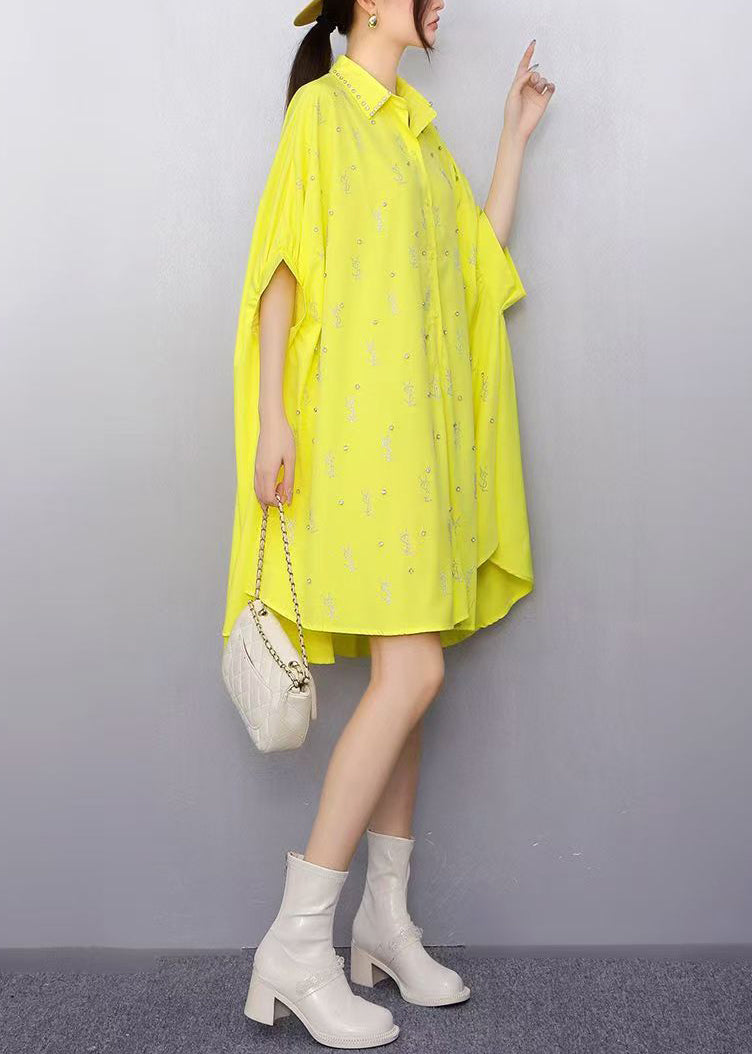 White Oversized Rhinestone Cotton Shirt Dress Summer