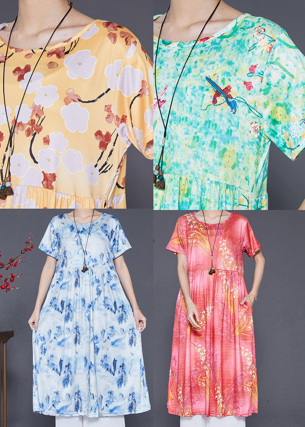 Yellow Oversized Print Cotton Robe Dresses Summer