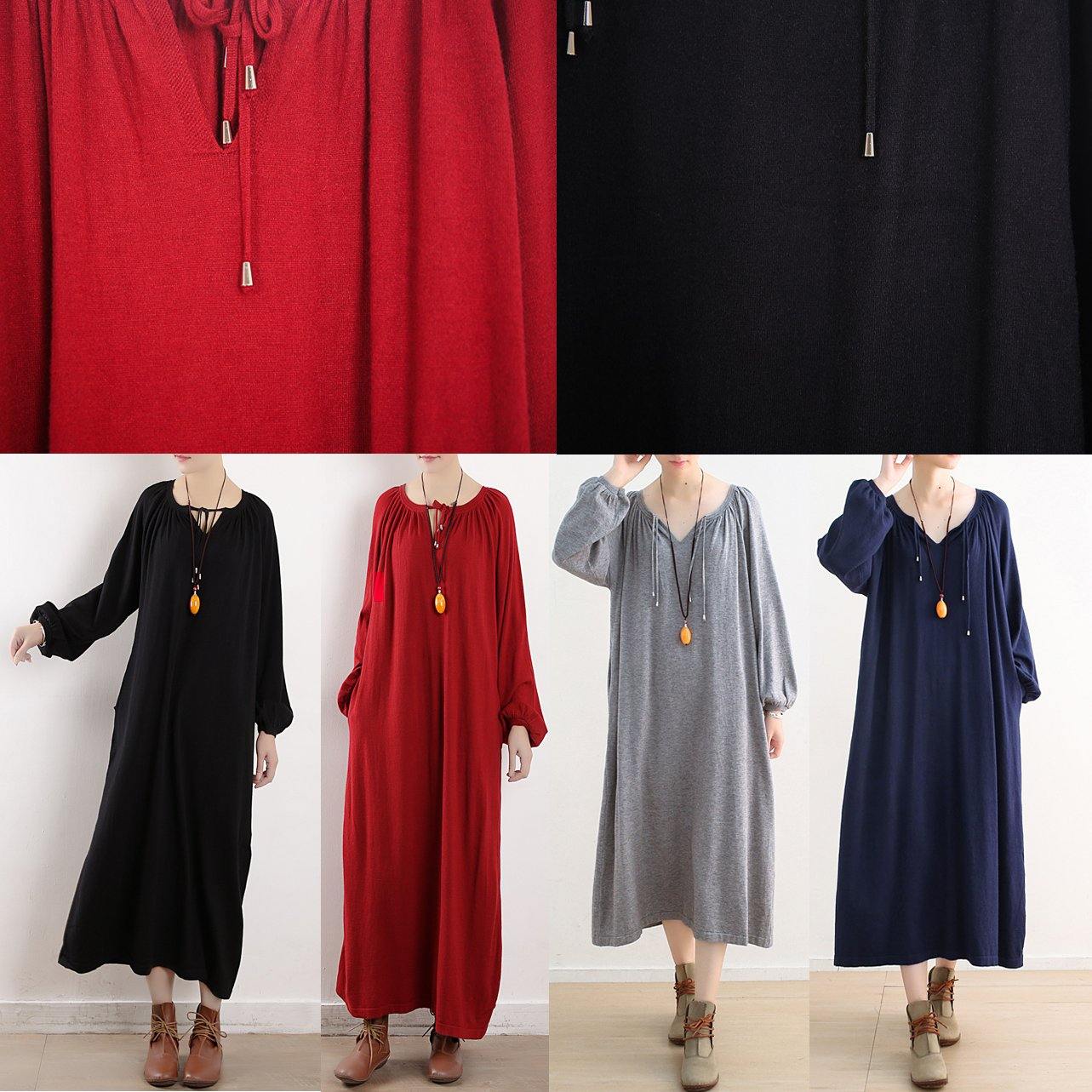 Black Sweater Dresses O Neck Cinched Oversized Fall Knitwear