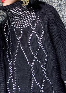 Black Knitted T Shirt Sequined High Neck Sweaters