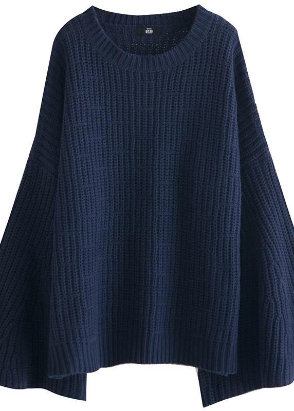 Gray Knitted Top O Neck Flare Sleeve Clothing Knit Sweat Tops