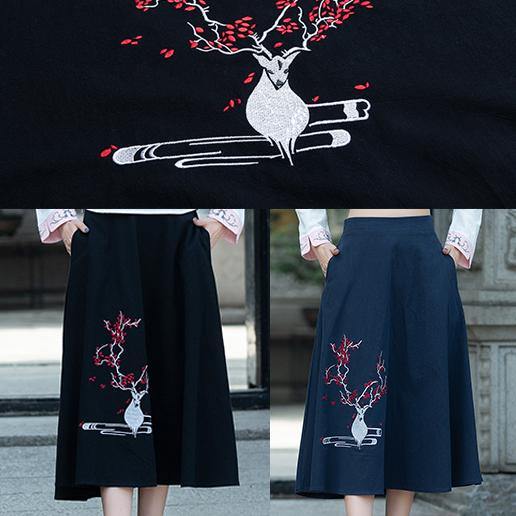 Navy Cotton Embroidery Clothes Indian Sewing a Line Skirts Oversized Summer Skirt