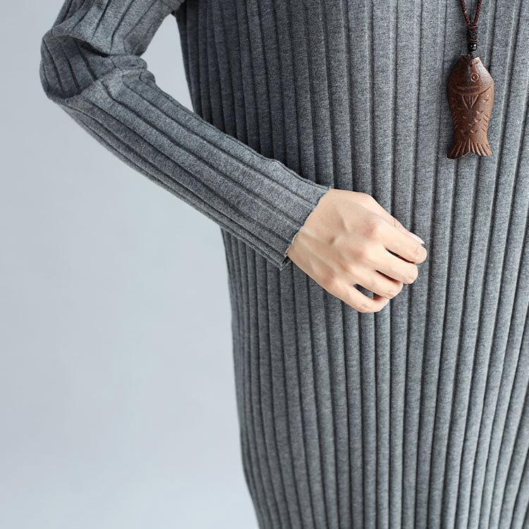 Boutique Gray Sweater Dresses Oversized O Neck Winter Dress Long Sleeve Pullover Sweater