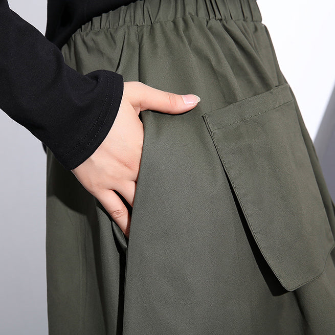 Black Cotton Oversize a Line Skirts Fine Pockets Drawstring Skir