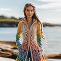 Vintage Celtic Rainbow Gradient Thick Hooded Cardigan Sweater elevenforest