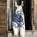 Comstylish Japanese Art Octopus Print Loose Casual Jumpsuit