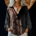 Women's Retro Pattern Art Print Casual Cotton And Linen V-neck Shirt artswardrobe