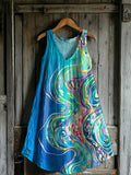 Women's Abstract Lines Print V-Neck Sleeveless Comfortable Cotton Pock