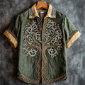 Men's Retro Viking Tribal Life Of Tree Celtic Art Linen Shirt artswardrobe
