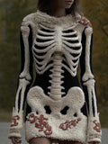 Comstylish Women's Halloween Skeleton Floral Embroidered Dress