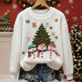 Christmas Tree And Snowman Pattern Women's Comfortable Plush Sweater elevenforest