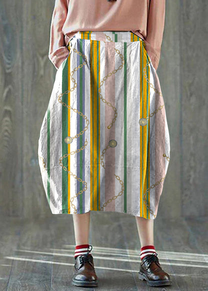Boutique White Bamboo Pockets Lantern Cotton Linen Summer Skirt