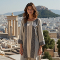 Greek Key Linen Blend Loose T-shirt artswardrobe
