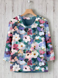 Comstylish Colorful Flowers Botanical Art Linen Blend Cozy Shirt