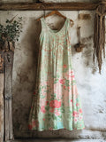 Vintage Floral Print Women's Linen Vest Dress artswardrobe