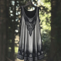 Vintage Mystical Viking Raven Embroidered Linen Tank Dress artswardrobe