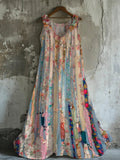 Boho Vintage Floral Women's Linen Vest Dress artswardrobe