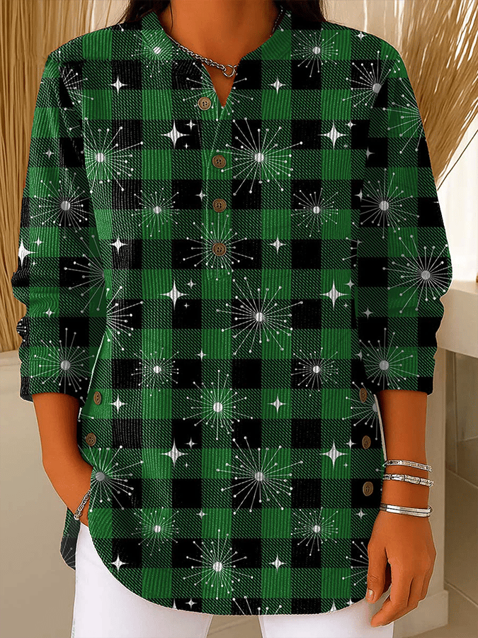 Women'S Casual Contrast Plaid Top 