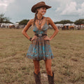 Women's Vintage Paisley Print V-neck Suspender Mini Dress artswardrobe