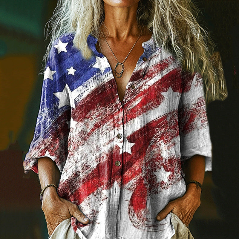Women's Vintage Independence Day Flag Button-down Shirt artswardrobe