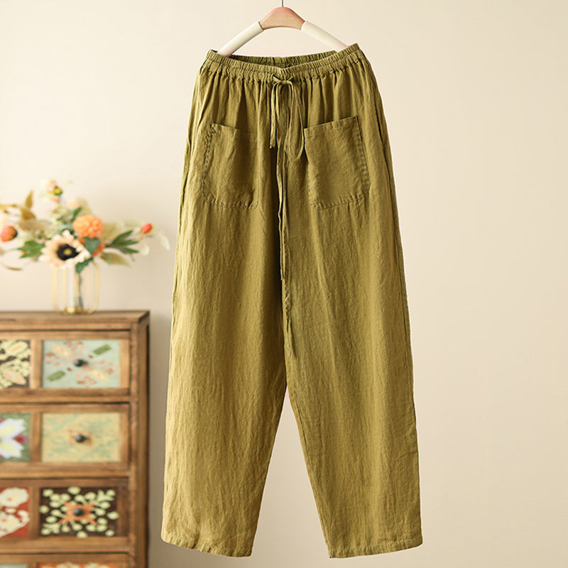 Women's Simple Pocket Design Linen Blend Pants artswardrobe