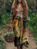 Vintage Floral Pattern Women's Flowy Maxi Dress artswardrobe
