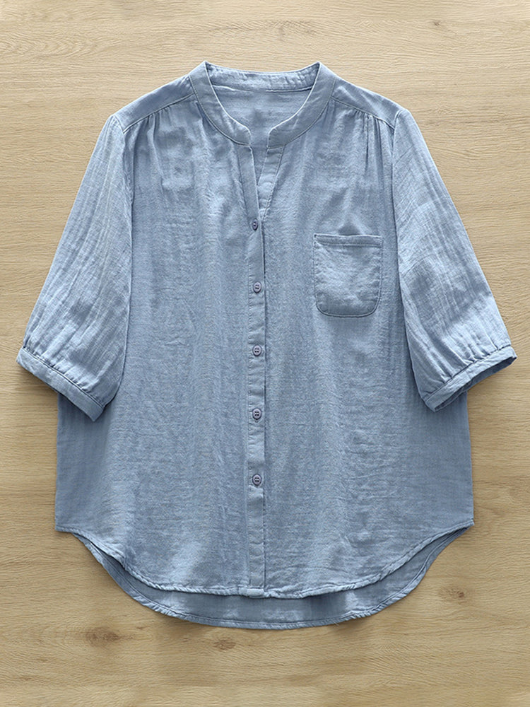 Women's Simple Solid Color Linen Blend Casual Shirt artswardrobe