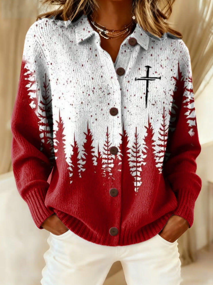 Comstylish Women's Christian Christmas Print Knitted Cardigan