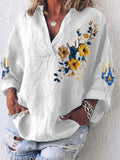 Women's Blue And Yellow Sunflower Casual Top